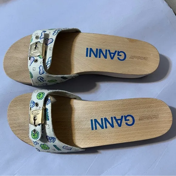 Ganni x Scholl Pescura Sandal Wooden Mules Clogs Size 9 Made in Italy