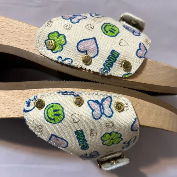 Ganni x Scholl Pescura Sandal Wooden Mules Clogs Size 9 Made in Italy
