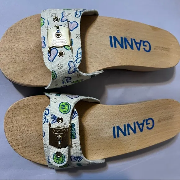 Ganni x Scholl Pescura Sandal Wooden Mules Clogs Size 9 Made in Italy