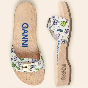 Ganni x Scholl Pescura Sandal Wooden Mules Clogs Size 9 Made in Italy
