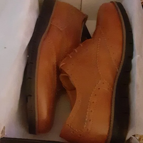 Gecatiso brown wingtip leather oxfords rubber soles w/tread lace up size…12 New