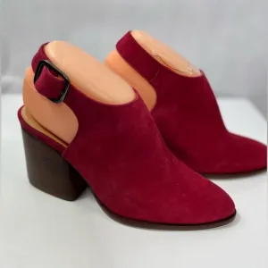 Geewawa Anthropologie berry color block heel mules, worn once, euro size 38