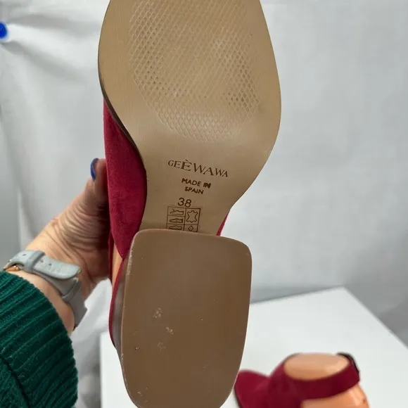 Geewawa Anthropologie berry color block heel mules, worn once, euro size 38