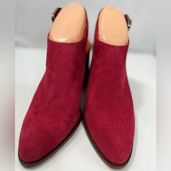 Geewawa Anthropologie berry color block heel mules, worn once, euro size 38