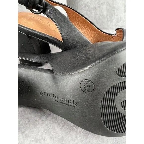 Gentle Souls by Kenneth Cole Dionne Black Leather Slingback Heel Size 6.5