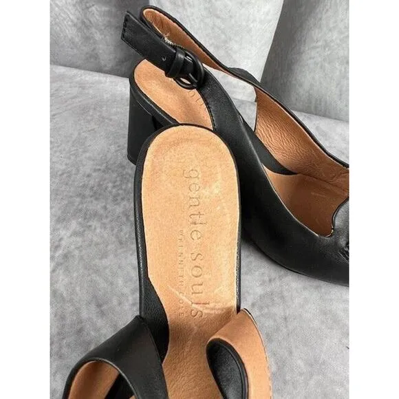 Gentle Souls by Kenneth Cole Dionne Black Leather Slingback Heel Size 6.5