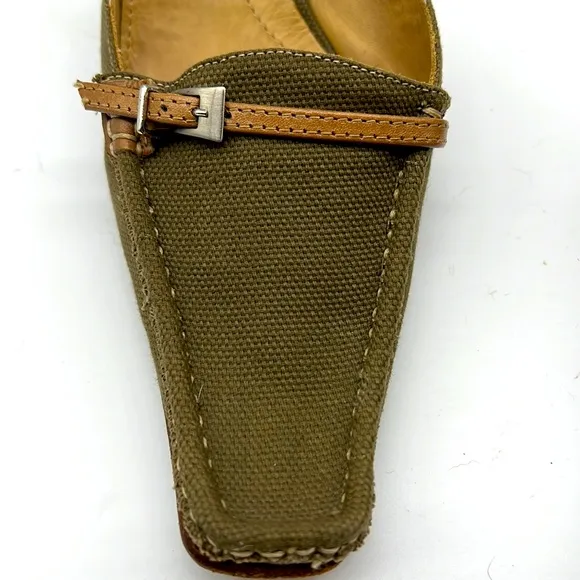 Geoffredo Fantini Mules Olive Green Canvas and Leather Mule/Slides Size 39