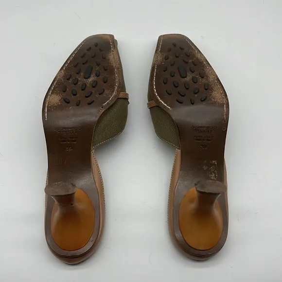 Geoffredo Fantini Mules Olive Green Canvas and Leather Mule/Slides Size 39