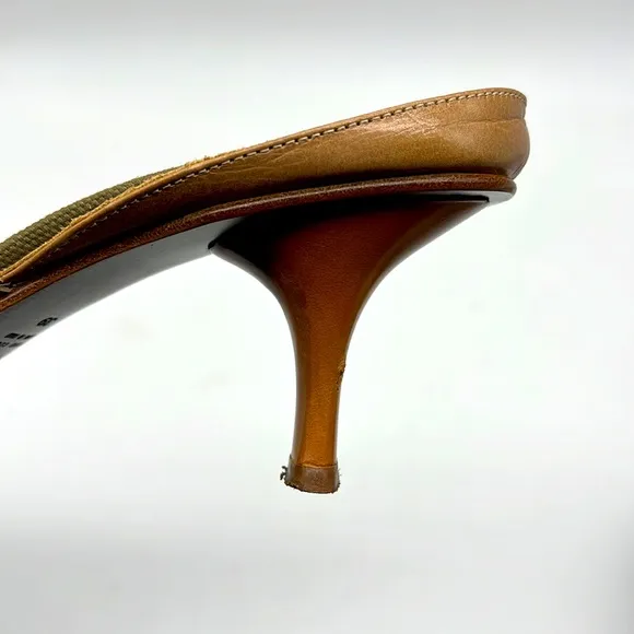 Geoffredo Fantini Mules Olive Green Canvas and Leather Mule/Slides Size 39