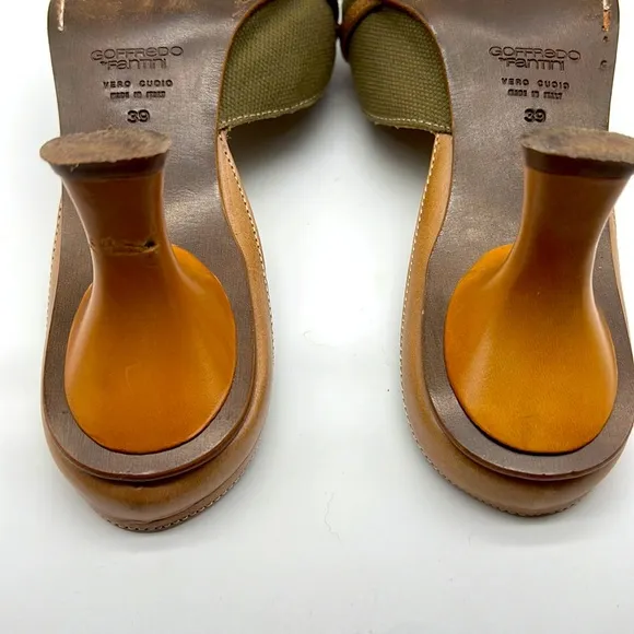 Geoffredo Fantini Mules Olive Green Canvas and Leather Mule/Slides Size 39