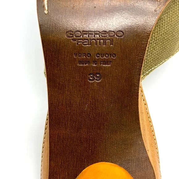 Geoffredo Fantini Mules Olive Green Canvas and Leather Mule/Slides Size 39