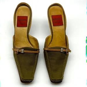 Geoffredo Fantini Mules Olive Green Canvas and Leather Mule/Slides Size 39