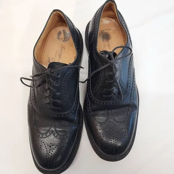 George's Coll Size 7.5 Mens Handmade SPAIN Black Leather Wingtip Oxfords K