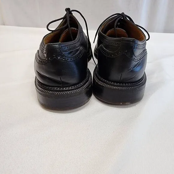 George's Coll Size 7.5 Mens Handmade SPAIN Black Leather Wingtip Oxfords K