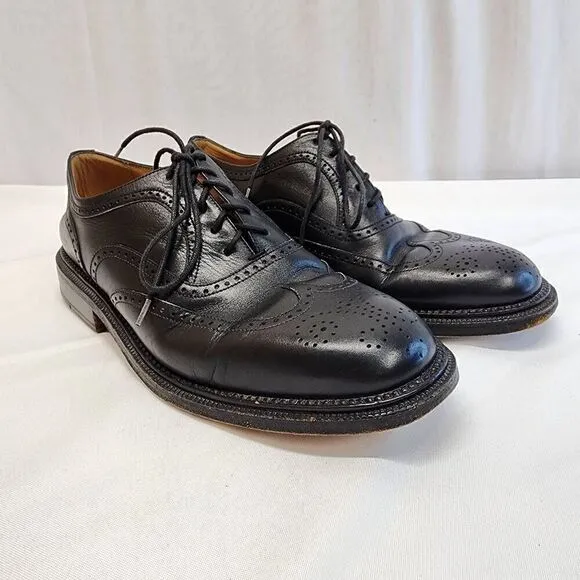 George's Coll Size 7.5 Mens Handmade SPAIN Black Leather Wingtip Oxfords K