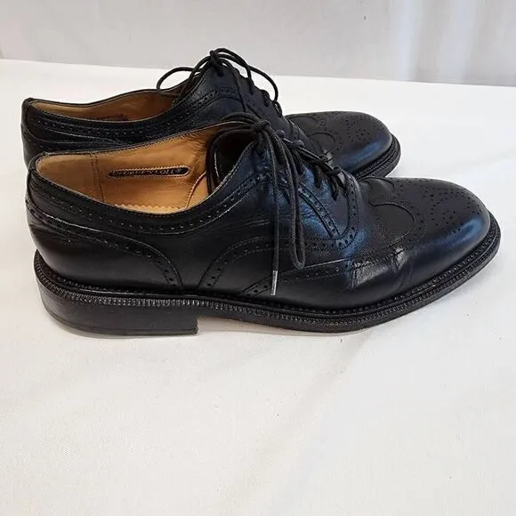 George's Coll Size 7.5 Mens Handmade SPAIN Black Leather Wingtip Oxfords K