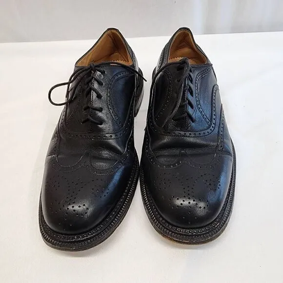 George's Coll Size 7.5 Mens Handmade SPAIN Black Leather Wingtip Oxfords K