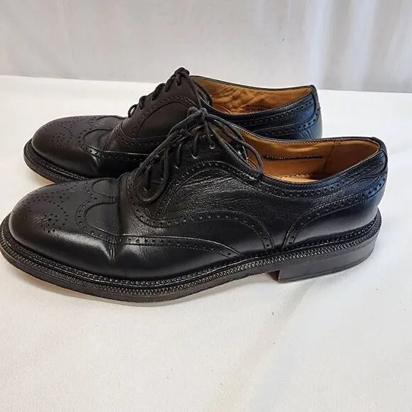George's Coll Size 7.5 Mens Handmade SPAIN Black Leather Wingtip Oxfords K