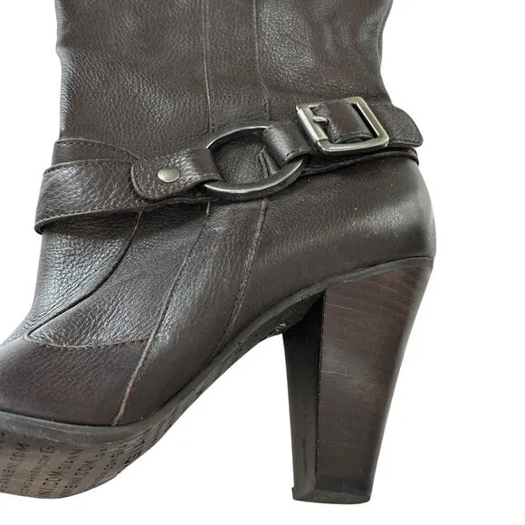 Gianni Bini Leather Midi Western Boots Brown Pull On Buckle Detail Cowgirl 7