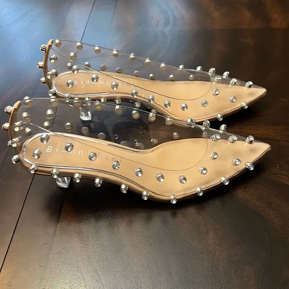 Gianni BiniRenzlee Clear Studded Vinyl Kitten Heels.
