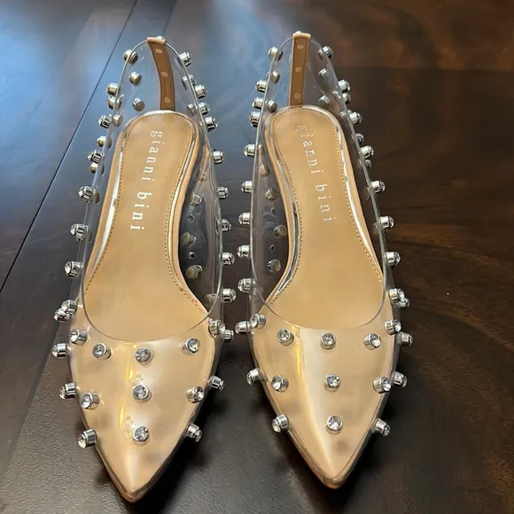 Gianni BiniRenzlee Clear Studded Vinyl Kitten Heels.