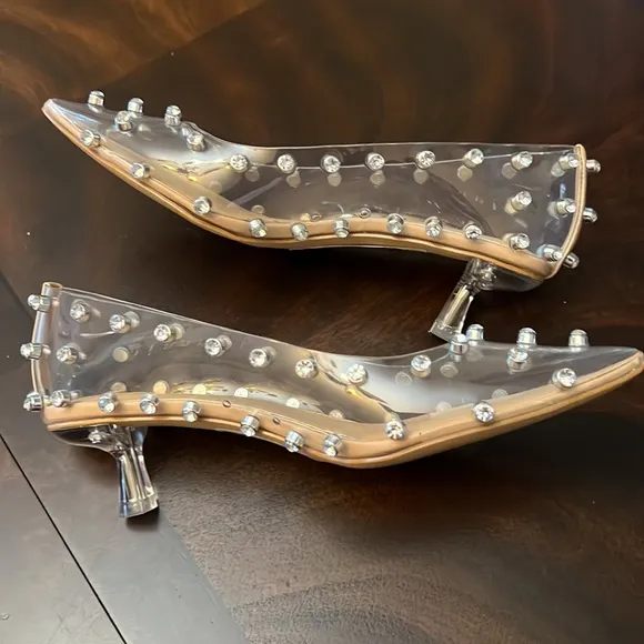 Gianni BiniRenzlee Clear Studded Vinyl Kitten Heels.