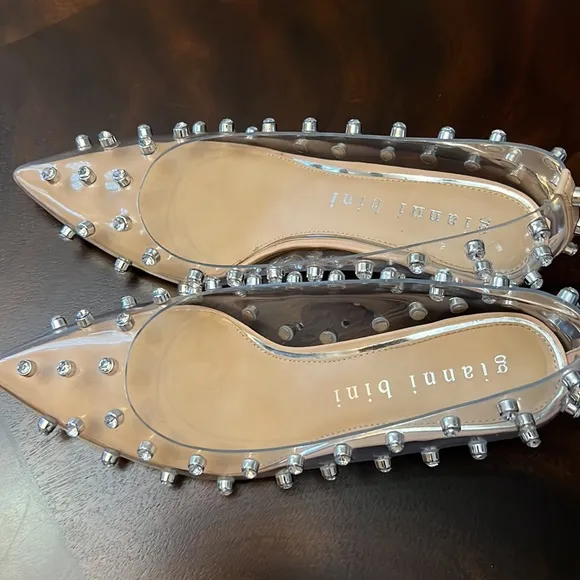 Gianni BiniRenzlee Clear Studded Vinyl Kitten Heels.
