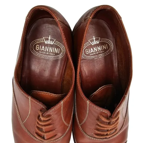 Giannini Italy Men's size 12 Brown Leather Dress Shoes Cap-toe Italian Oxfords