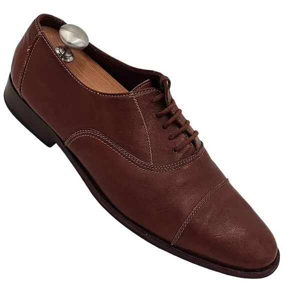 Giannini Italy Men's size 12 Brown Leather Dress Shoes Cap-toe Italian Oxfords