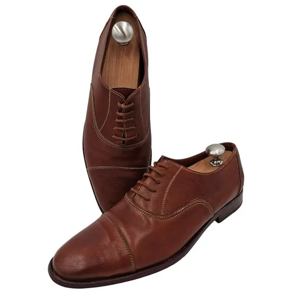 Giannini Italy Men's size 12 Brown Leather Dress Shoes Cap-toe Italian Oxfords