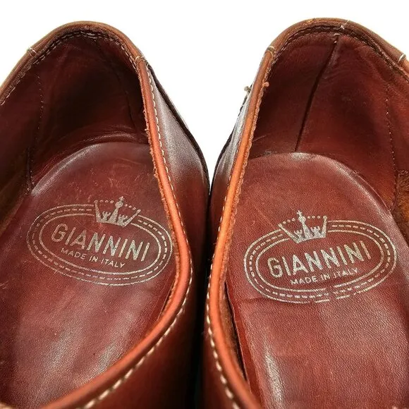 Giannini Italy Men's size 12 Brown Leather Dress Shoes Cap-toe Italian Oxfords