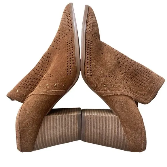 Gibson &amp; Latimer Nora Tan Perforated Suede Block Heel Mules Women's‎ Size 9.5