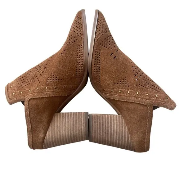 Gibson &amp; Latimer Nora Tan Perforated Suede Block Heel Mules Women's‎ Size 9.5