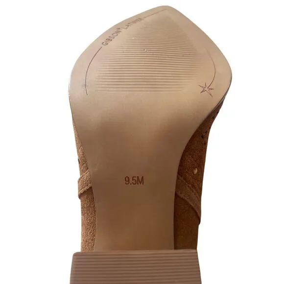 Gibson &amp; Latimer Nora Tan Perforated Suede Block Heel Mules Women's‎ Size 9.5