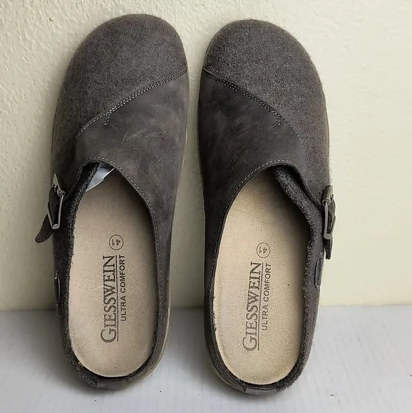 Giesswein Brown Clogs with Wool Upper and Adjustable Strap Unisex W-10/ M-8