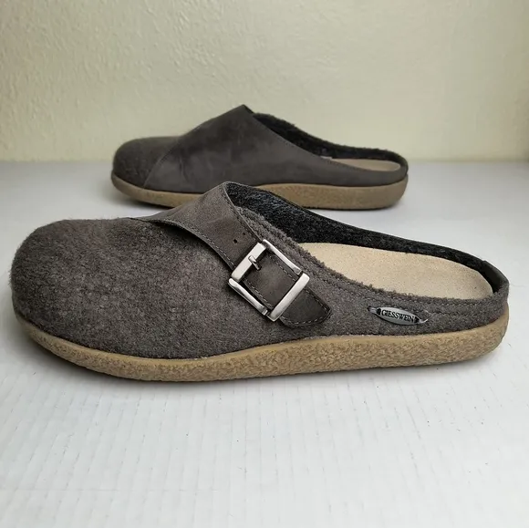 Giesswein Brown Clogs with Wool Upper and Adjustable Strap Unisex W-10/ M-8