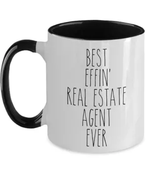 Gift For Real Estate Agent Best Effin' Real Estate Agent Ever Mug Two-Tone Coffee Cup Funny Coworker Gifts