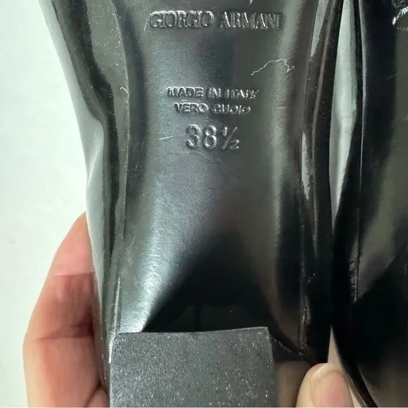 Giorgio Armani Black Block Heel Patent Leather Mules Size 8/38.5 NWOB