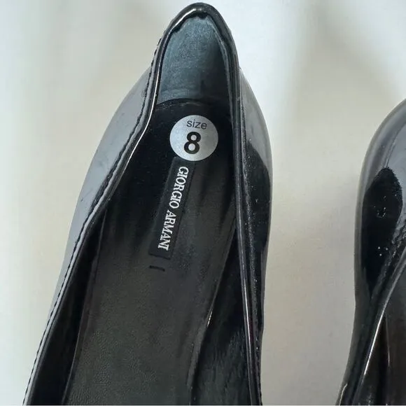 Giorgio Armani Black Block Heel Patent Leather Mules Size 8/38.5 NWOB