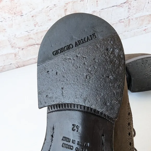 Giorgio Armani Brown Leather Oxfords with Brogue Detailing