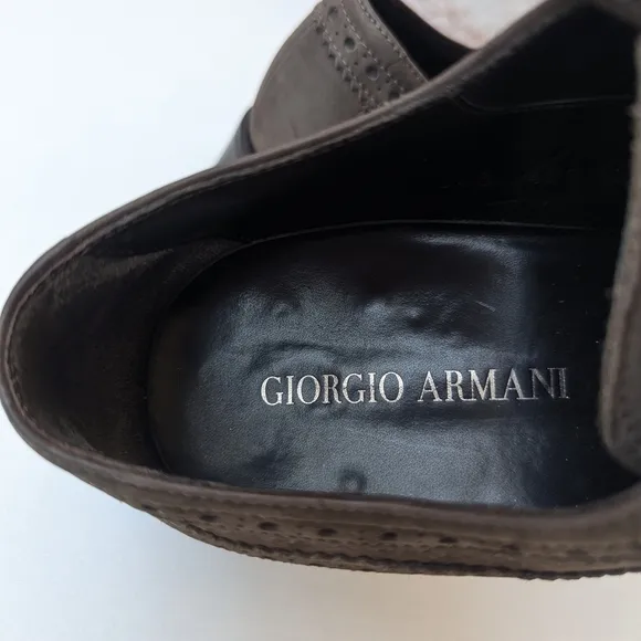 Giorgio Armani Brown Leather Oxfords with Brogue Detailing