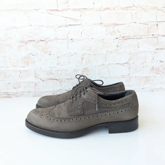Giorgio Armani Brown Leather Oxfords with Brogue Detailing