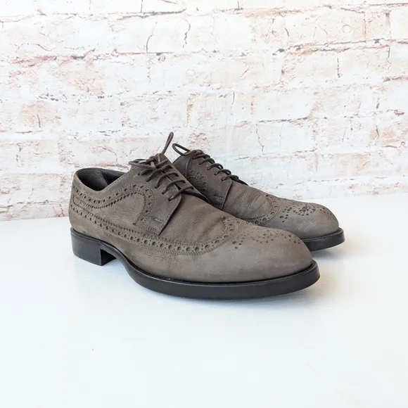 Giorgio Armani Brown Leather Oxfords with Brogue Detailing