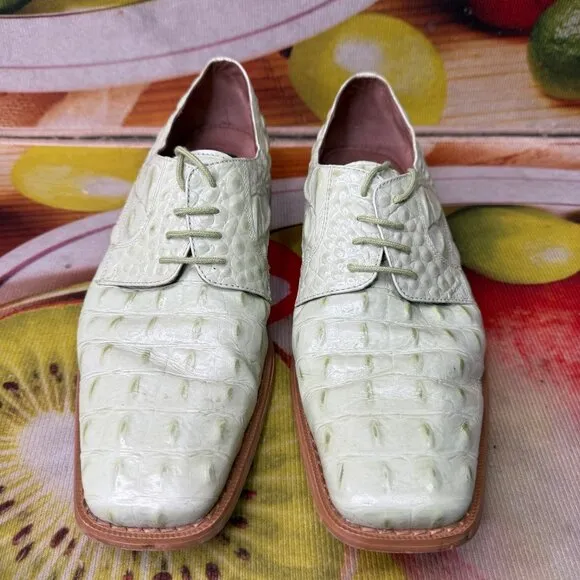 Giorgio Brutini Mens Size 11M Light Green Crocodile Print Genuine Leather Oxford