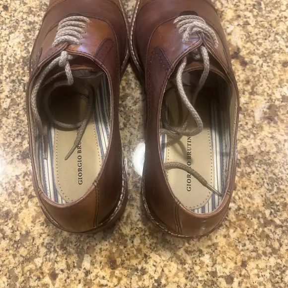 GIORGIO BRUTINI Tan &amp; Brown Leather Lace Up Cap Toe Oxfords Men’s Size 10.5 EEUC