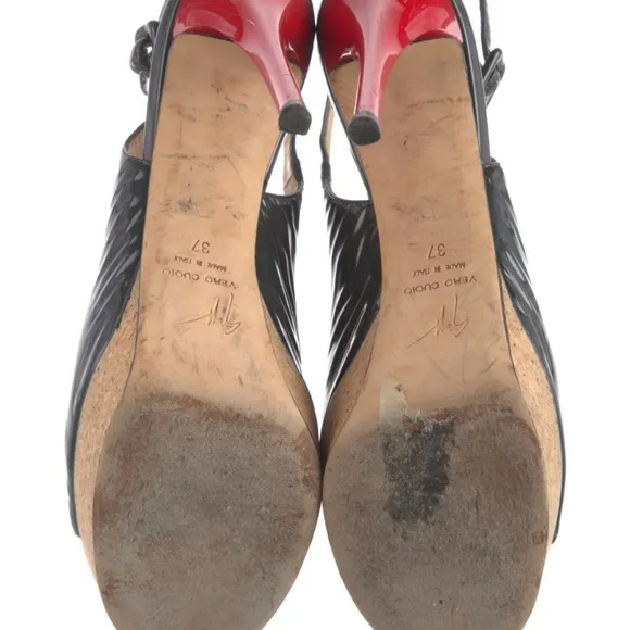 Giuseppe Zanotti Black and Red Slingback Heels with Peep-Toe