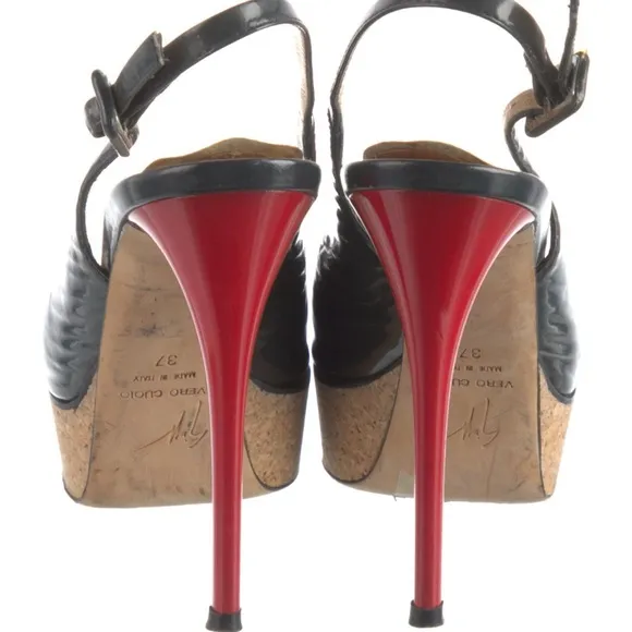Giuseppe Zanotti Black and Red Slingback Heels with Peep-Toe