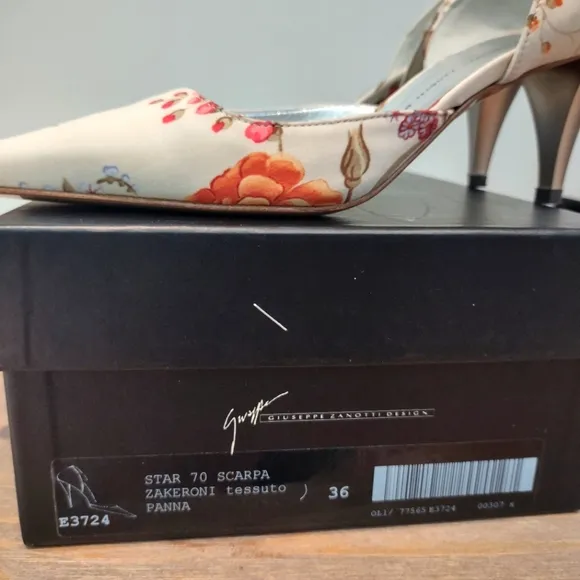 Giuseppe Zanotti ivory floral d'orsay pointed toe kitten heels 36 $895