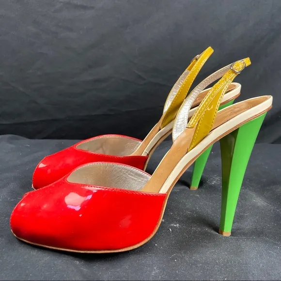 Giuseppe Zanotti multicolor open toe slingback heels