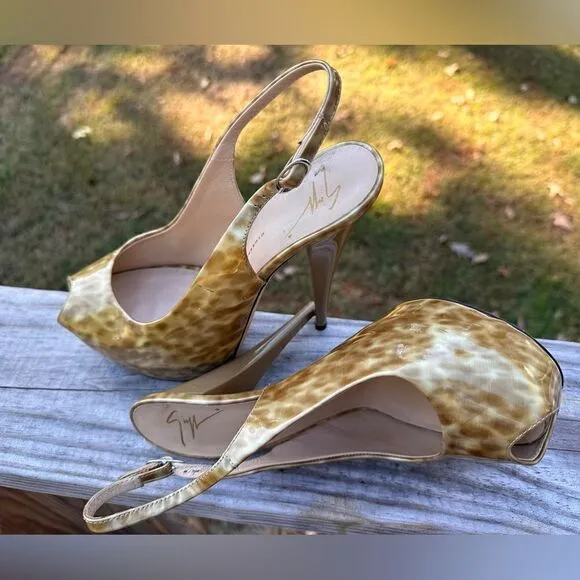 Giuseppe Zanotti Patent Leather Peep-Toe Slingback Heels - Size 38
